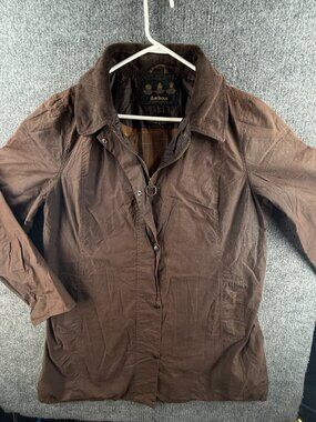 Barbour HAMSHIRE Size 16 Brown Lightweight Waxed Jacket Women Full Zip Outdoors